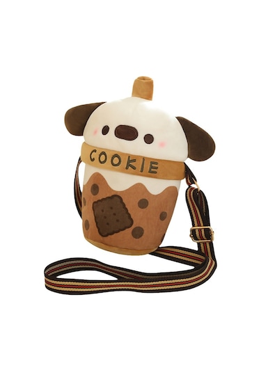 Sevimli Çay Fincanında Köpek Yavrusu Peluş Çocuk Omuz Çantası Kahverengi