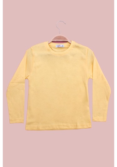 Düz 0 Yaka Uzun Kol Unisex Çocuk Sarı Sweatshirt Sarı