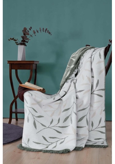 Crocus Tek Kişilik Pamuklu Battaniye Yeşil-bej Çok Renkli