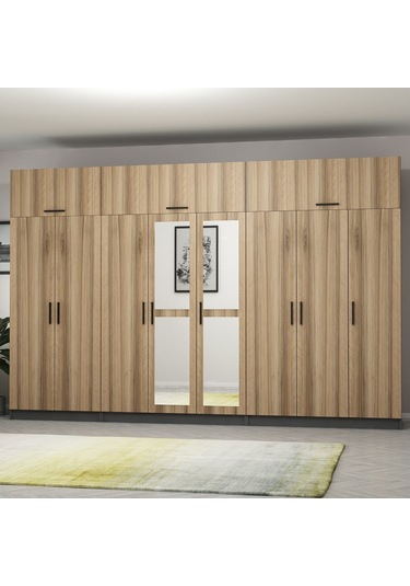 Minar Kale 8 Kapaklı 2 Aynalı 4 Ç Dolap Ve Yüklük Antrasit Dore 235cm