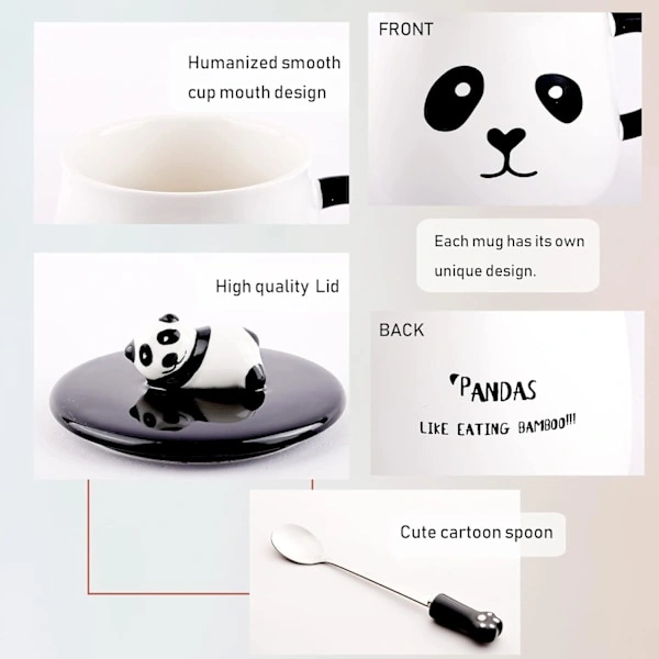 Tembel Panda Kupa - 3d Panda Kapaklı Ve Kaşığıyla Şirin Seramik Kahve Kupası - 3d Panda Kahve Kupası - Komik Kahve Kupası Çay Süt Kupası Hediyeleri Diğer