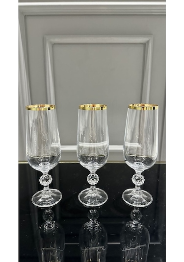 Çeyizci Çarşı Crystalex Gold Ayaklı Kahve Yanı Su Bardağı 180 Ml Gold