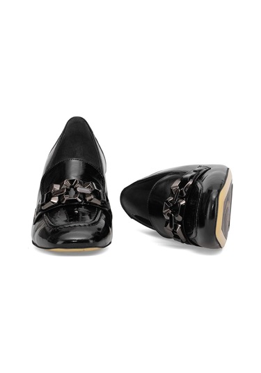 Elit Viena Kadın Hakiki Rugan Deri Klasik Topuklu Ayakkabı Siyah Siyah