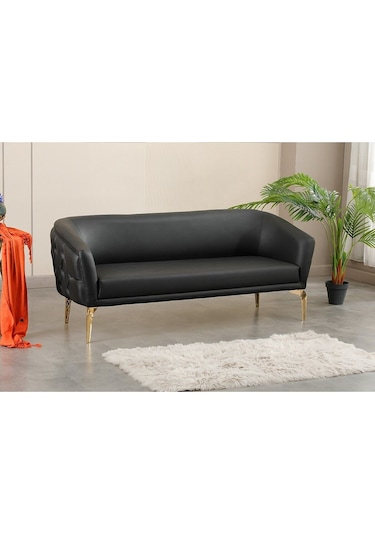 Tekli İmalattan Siyah Kapiton Deri Ofis Koltuk Takımı Siyah