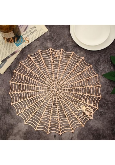 Altın Cadılar Bayramı Masa Yer Mat Yaratıcı Plastik Örümcek Web Yer Mat Su Geçirmez Yağ Yalıtım Kase Mat Amerikan Servis 56993601 Altın