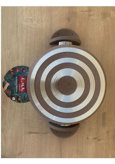 Oms Granit Cam Kapaklı Derin Tencere Kahve 22 CM