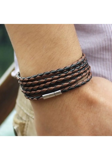 Gogoey Dbg9595 Erkek Deri Bileklik Siyah - Kahve Çok Renkli