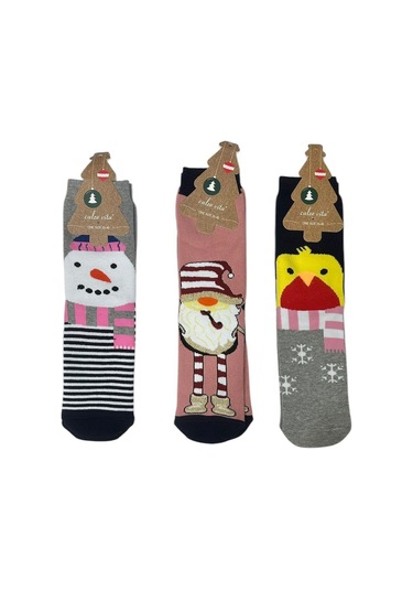 3'lü Yılbaşı Havlu Kadın Soket Çorap Çok Renkli