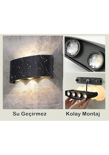 Dekoratif Çift Yönlü Duvar Aydınlatma Led Aplik Duvar Lambası Siyah
