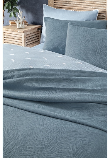 Puffy Arch Çift Kişilik Yatak Örtüsü Seti - İndigo