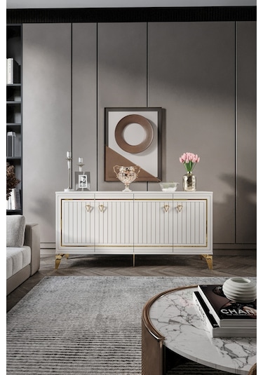 KLAS KONSOL MDF MEBRAN KAPAK EKRU GOLD