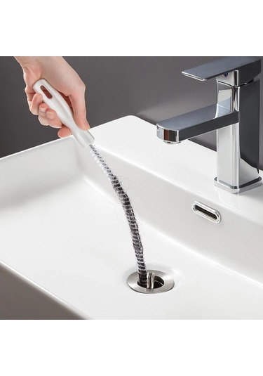 Tongdashop Beyaz Manuel Lavabo Tıkanıklık Açıcı - Esnek Boru Temizleyici Ve Kanca Beyaz