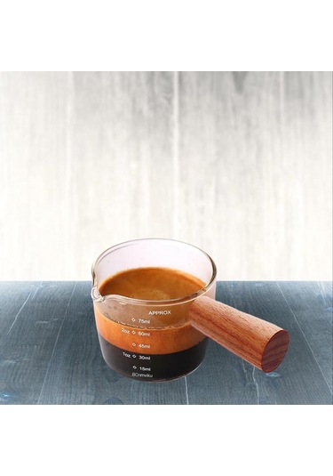 Suntek Espresso Bardağı Ölçüm Kabı Ahşap Saplı Ölçü Tek Çıkışlı