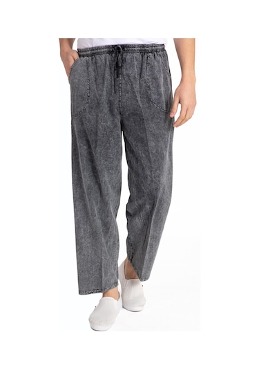 Erkek Ham Bez Lastikli Yüksek Bel Rahat Kalıp %100 Natural Pamuk Eşofman Alt Pantolon Alt Giyim 2188-Antrasit