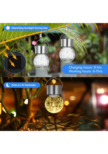 Tenfowee Güneş Enerjili Fıtık Topu Avize, Ip44 Su Geçirmez, 300mah Şarjlı Pil, 0.1w Led, Beyaz Işık, Tekli Paket Beyaz