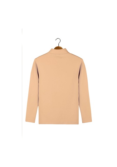 Erkek Krem Yarım Fermuarlı Basic Düz Sweatshirt Krem