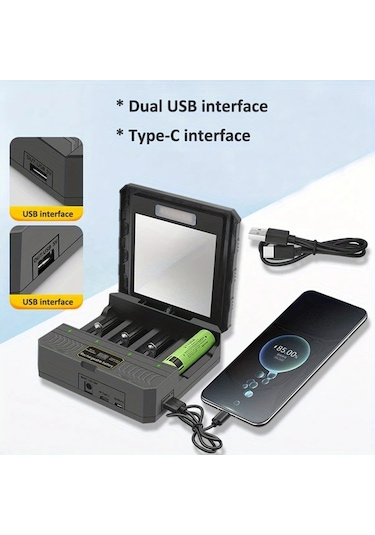 Xuweiwei Güneş Enerjili Siyah 18650 21700 26650 Li İon Pil Şarj Cihazı 3 7v Çok Fonksiyonlu Usb Şarj Aleti 1 Bilgisayar