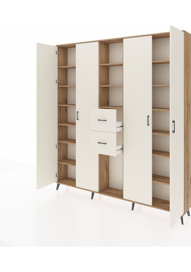 Arges Dolap 15 Raflı 2 Çekmeceli 4 Kapaklı 220x30x243 Çam-aytaşı/aytaşı Aytası/aytası