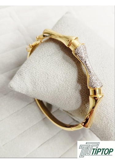 Zirkon Taşlı Gold Renk Kelepçe Bileklik Gold