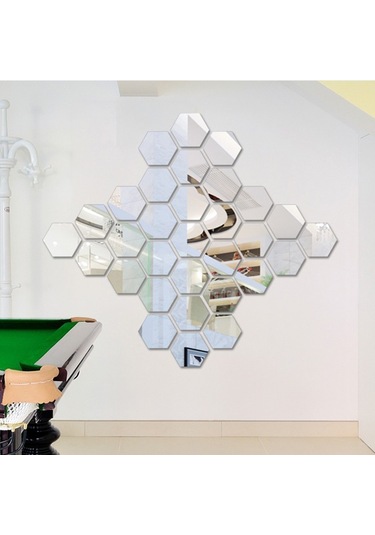 Sones 12 Parça 3d Altıgen Ayna Duvar Sticker Seti, Boyut: 4 4cm Gümüş Diğer