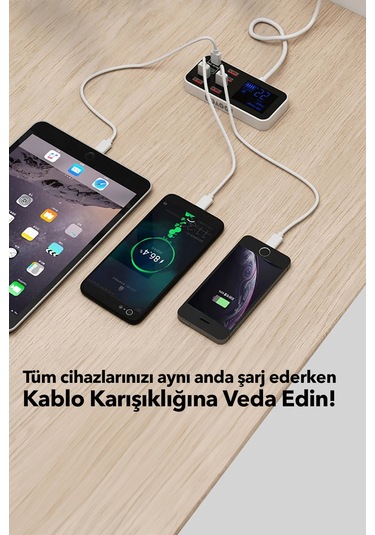 Spovan Impro Led Ekranlı 8 Port Usb Type C Şarj Cihazı