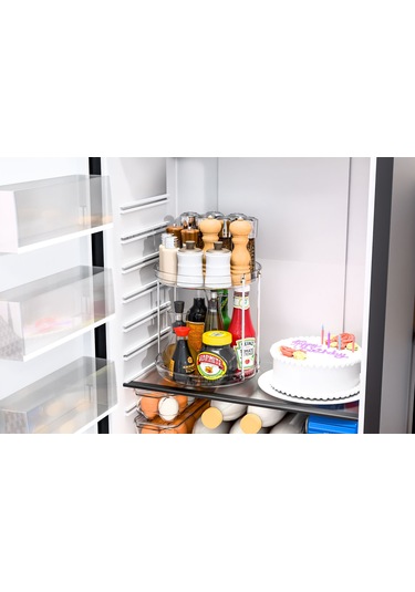 Maiyame 360 Derece Dönebilir 2 Katlı Baharat Saklama Çarkı - Geniş Kapasiteli, Kaymaz Tabanlı, Mutfak Düzenleyici Beyaz