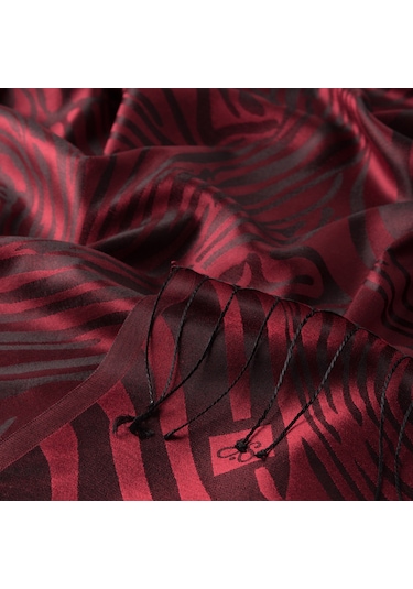 İpekevi Zebra Jakar Desenli İpek Şal Bordo