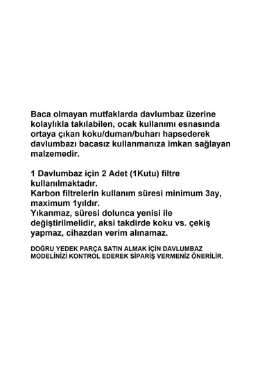 Ala 521 B 8899841300 Davlumbaz Karbon Filtre 2li 1takım Bacasız Aspiratör Kömür Filtresi