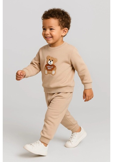 Çocuk Rahat Eşofman Takımı % 100 Pamuk Bej