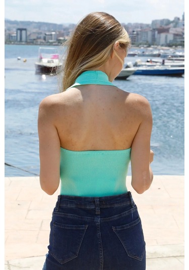 Boyun Geçirmeli Triko Büstiyer Yeşil - P-019915 Çok Renkli