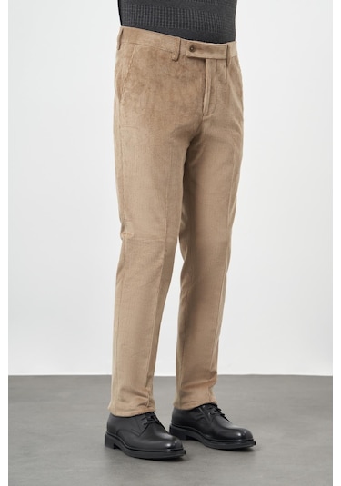 Bej Fitilli Desen Kadife Pamuklu Yan Cep Comfort Fit Classic Pantolon 1003245160 Bej