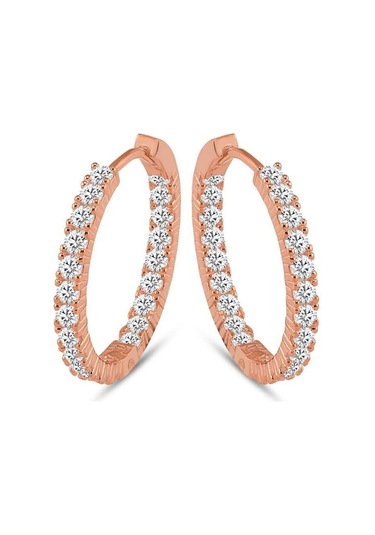 Halka Gümüş Küpe Zirkon Taşlı Rose Büyük