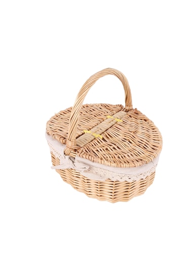 Xiaaokeji El Yapımı Saplı Hasır Sepet Hasır Kamp Piknik Sepeti Kapakları Kahverengi