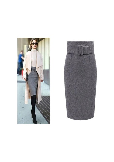 2025 Sonbahar Ve Kış Yeni Yünlü Etek Kısa Etek Büyük Beden Kalınlaştırılmış Orta Ve Uzun Etek Kalça Sarıcı Koyu Gri Koyu Gri