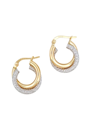 Altın Nesil 14 Ayar Altın Beyaz Kumlu Çift Halka Yuvarlak Küpe Sarı Altın