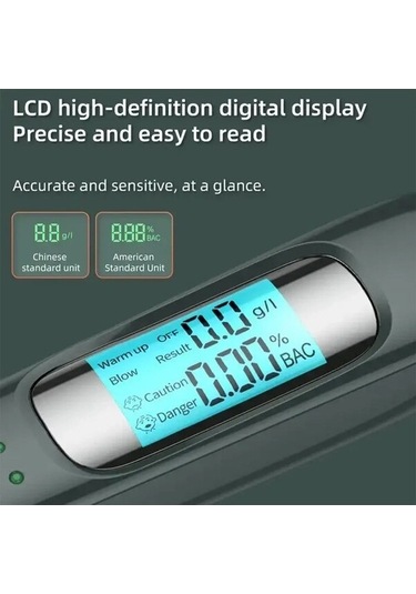 Createtech Yüksek Hassasiyetli Temiz Alkollü Nefes Test Cihazı Alkolmetre Usb Şarj Edilebilir C07