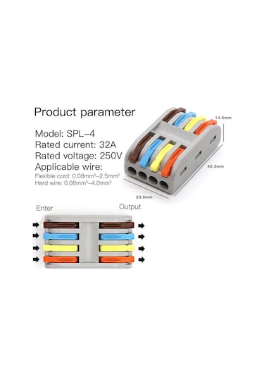 Hızlı Kablo Ekleme Birleştirme Aparatı 4 Dörtlü Klemens - 5 Adet