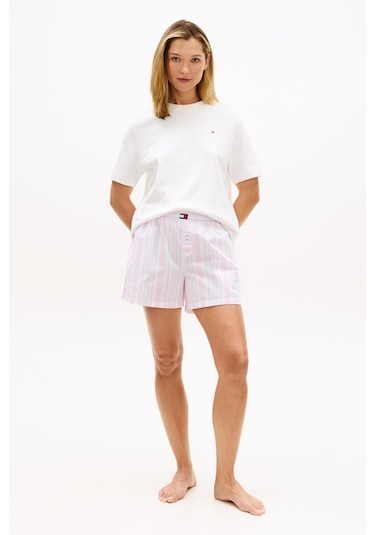 Tommy Hilfiger Kadın Pembe Poplin Çizgili Şort-14668