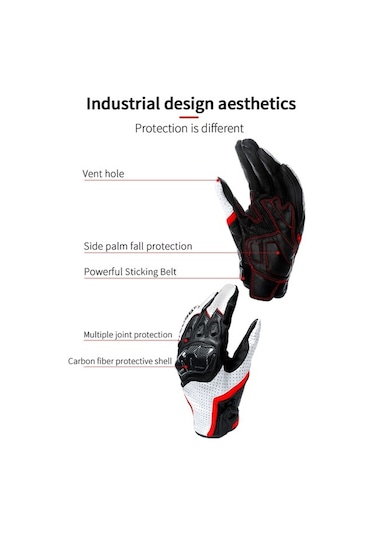 Rh-a0119 Motosiklet Eldiveni: Tam Parmaklı, Nefes Alabilir, Karbon Fiber Koruma, Dokunmatik Uyumlu, Beyaz, M Boy