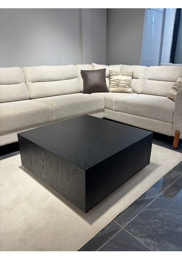 Most Lignum Mermer Görünümlü %100 Mdf Orta Sehpa 80x80 Cm Ahşap Siyah - Safir Meşe