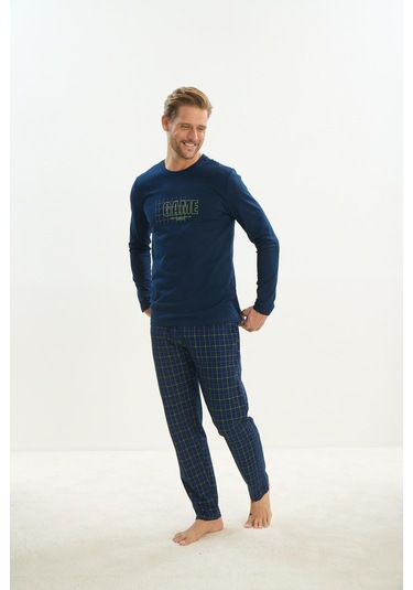 Erkek Uzun Kol Lacivert Pijama Takım C6t1n4o9 001