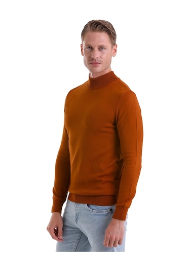 Hatemoğlu Regular Fit Düz Yarım Balıkçı Yaka Erkek  Triko Kazak Kiremit