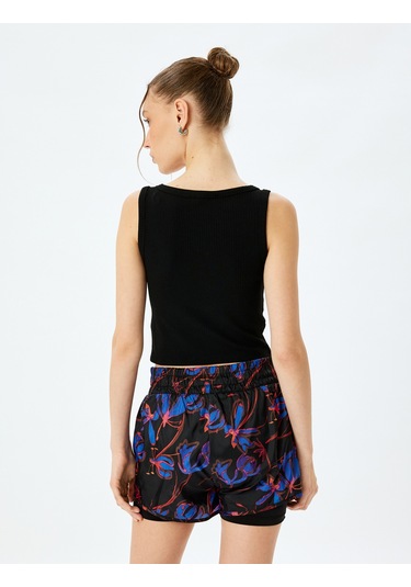 Koton U Yaka Slim Fit Kolsuz Crop Üst Siyah 5sak30094nk Siyah