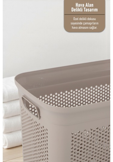 İronika Slim İki Bölmeli Kapaklı Dekoratif Kirli Çamaşır Sepeti 90 Litre Kahve - Beyaz Kahve