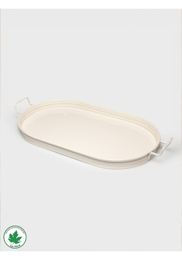 Lin Metal Lotus 57 cm Elips Metal Tepsi - Krem