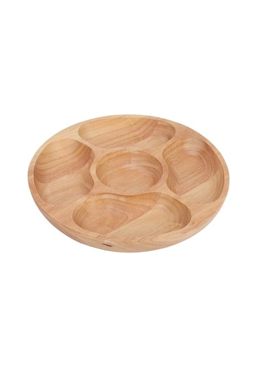 Yuvarlak Bölmeli Tabak, Alt Izgara Tabak Ahşap Yuvarlak Şekilli Yiyecek Bölmeli Tabak Tatlı Atıştırmalık Alt Izgara Tabak Sofra Takımı Tepsi