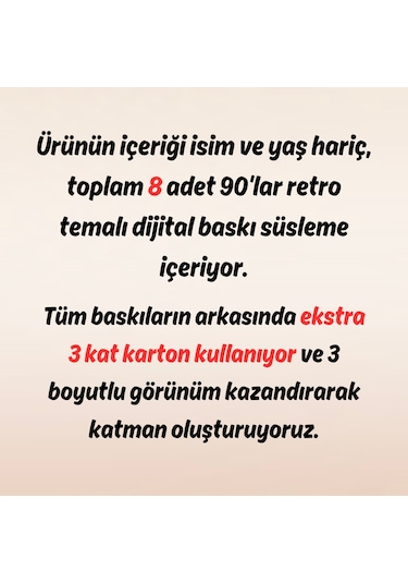 90'lar Retro Temalı Doğum Günü Kişiye Özel Pasta Süsü Seti