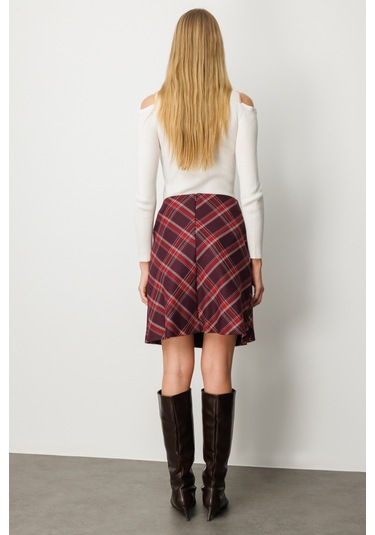 Ekol Kadın Pilise Detaylı Mini Etek 2049 Bordo Bordo
