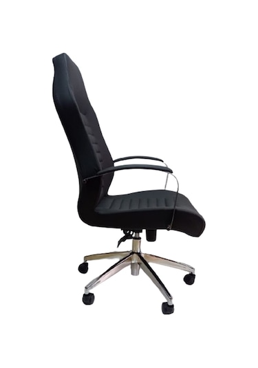 Çalışma Koltuğu Makam Sandalyesi Krom Yıldız Ayaklı Siyah Suni De