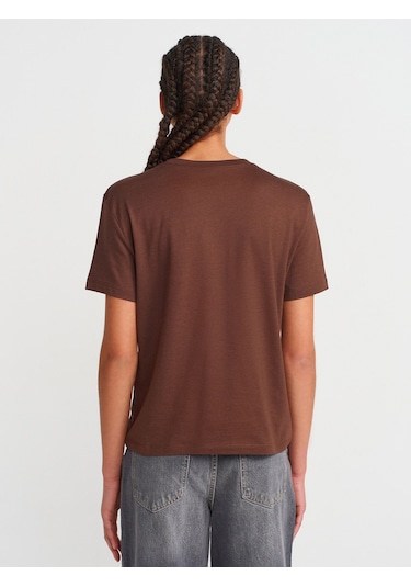 Dilvin 31791 Bisiklet Yaka T-shirt-açık Kahve Açık Kahve